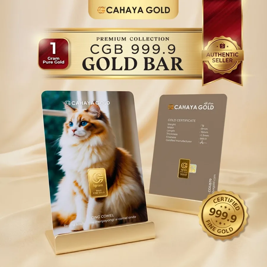 1g Gold Bar – Kucing Comel (White & Brown Cat) — jongkong emas 999.9 Cahaya Gold